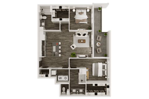 a 3d floor plan of a room with a bedroom and a bathroom